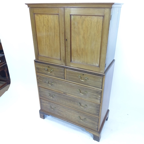 2066 - A 19th century walnut cabinet on chest, with 2 short and 3 long drawers, on bracket feet, W90cm, H15... 