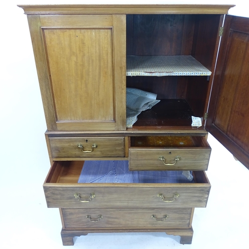 2066 - A 19th century walnut cabinet on chest, with 2 short and 3 long drawers, on bracket feet, W90cm, H15... 