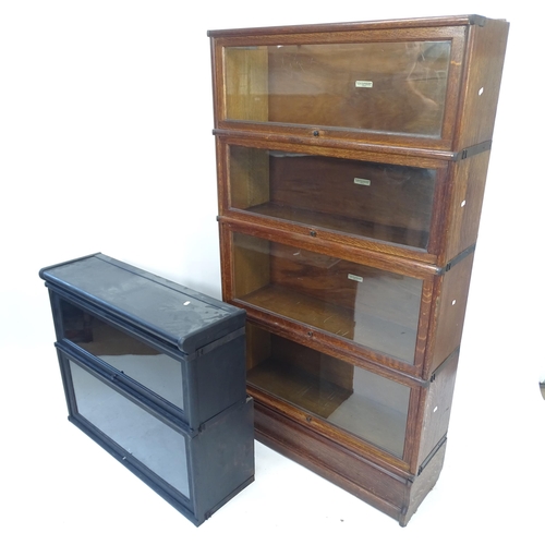 2069 - An Antique 4-shelf Globe Wernicke stacking bookcase, W86cm, H155cm, D29cm, and a 2-shelf black paint... 