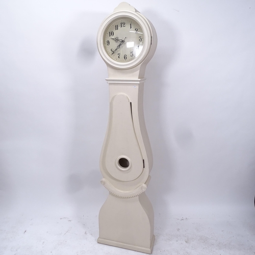 2071 - A modern cream painted longcase clock with quartz movement, W48cm, H195cm