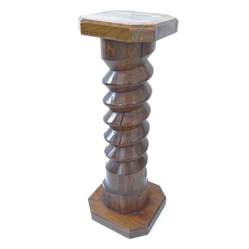 2074 - A French oak pedestal with spiral turned column, W32cm, H88cm