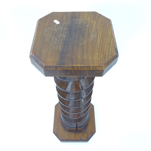 2074 - A French oak pedestal with spiral turned column, W32cm, H88cm