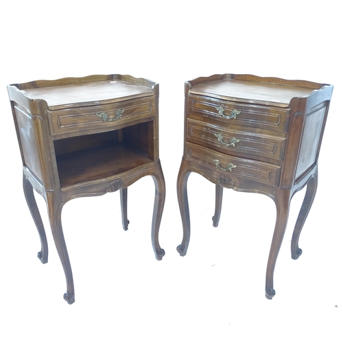 2078 - A pair of French walnut bedside tables, W39cm, H69cm, D31cm