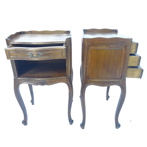 2078 - A pair of French walnut bedside tables, W39cm, H69cm, D31cm