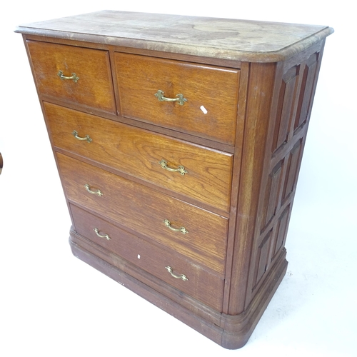 2080 - A 19th century stained teak of 2 short and 3 long drawers, with rounded corners and carved panelled ... 