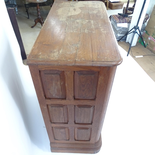 2080 - A 19th century stained teak of 2 short and 3 long drawers, with rounded corners and carved panelled ... 