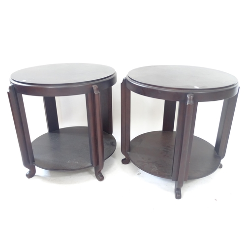 2082 - A pair of circular Art Deco style 2-tier lamp tables, D68cm, H62cm