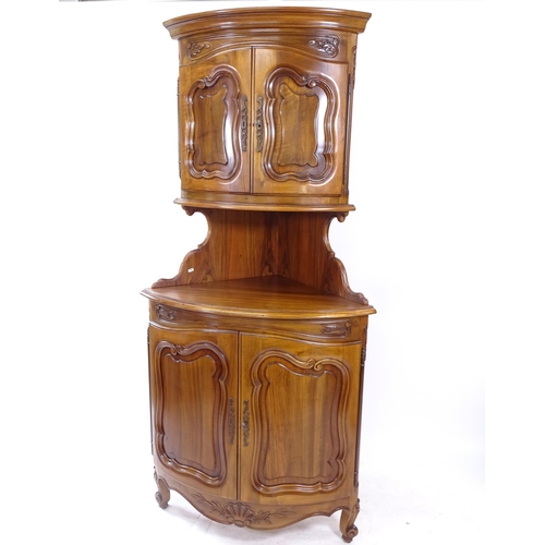 2089 - A French beech 3-section corner cupboard, W99cm, H210cm, D66cm