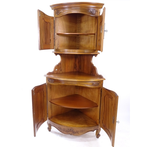 2089 - A French beech 3-section corner cupboard, W99cm, H210cm, D66cm