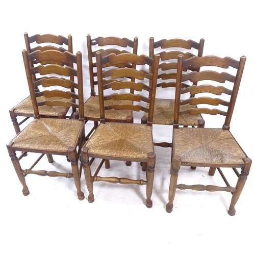 2108 - A set of 6 oak North Country style ladder-back rush-seated dining chairs