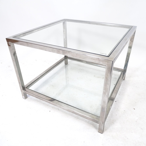 2109 - A contemporary design square 2-tier glass coffee table, on chrome frame, W60cm, H46cm