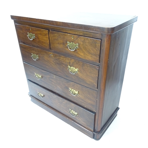 2113 - A 19th century mahogany chest of 2 short and 3 long drawers, W111cm, H110cm, D48cm