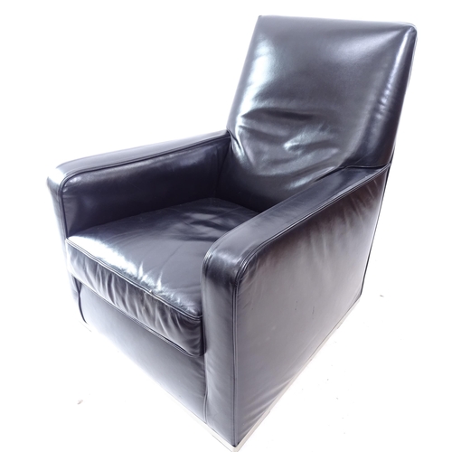 2117 - A B & B Italia Maxalto Imprimatur black, high grade leather lounge chair by Antonio Citterio, with i... 