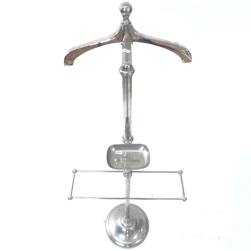 2118 - A Vintage chromed valet stand, with adjustable towel rail and soap dish, H143cm