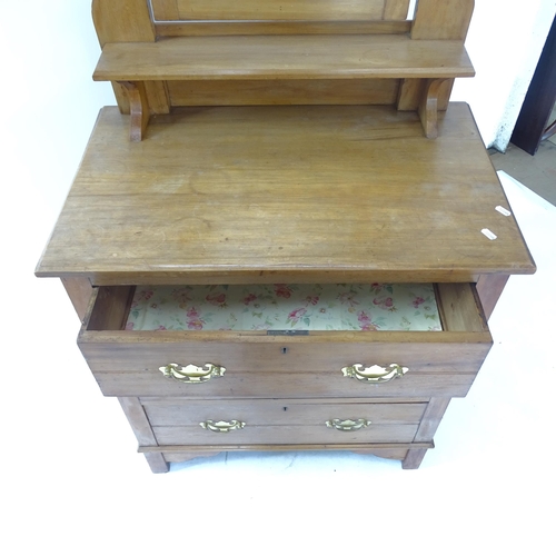 2119 - An early 20th century satinwood dressing chest of 3 long drawers, on bracket feet, W75cm, H172cm, D4... 