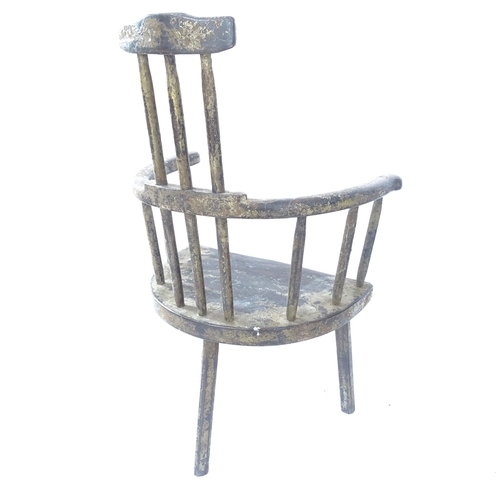 2125 - An early 20th century painted oak comb-back armchair. H - 118cm, Seat H - 46cm, W - 60cm, W between ... 