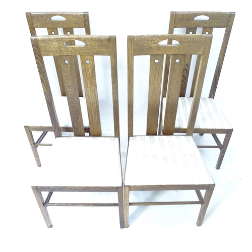 2138 - A set of 4 Charles Rennie Mackintosh design Ingram low-back oak dining chairs, by Freud, London, wit... 