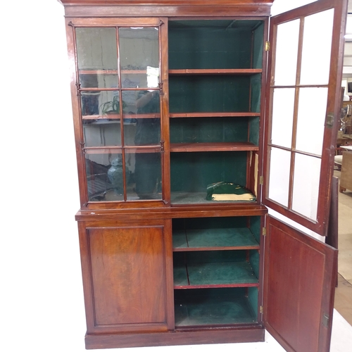 2140 - A Victorian mahogany 2-section library bookcase, W126cm, H214cm, D40cm