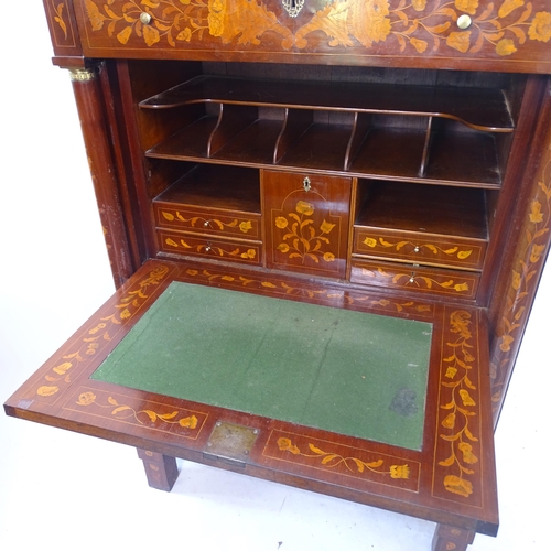 2144 - An Antique Dutch marquetry mahogany escritoire, with fall-front and 2 cupboard doors below, W99cm, H... 