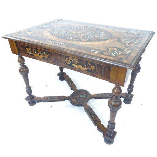 2145 - A 19th century Dutch walnut rectangular centre table, with earlier marquetry inlaid floral decoratio... 
