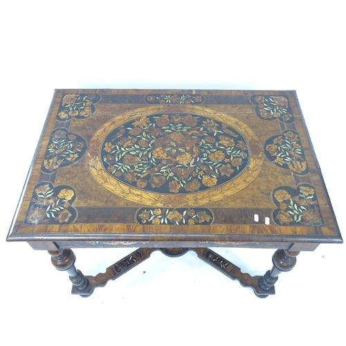 2145 - A 19th century Dutch walnut rectangular centre table, with earlier marquetry inlaid floral decoratio... 
