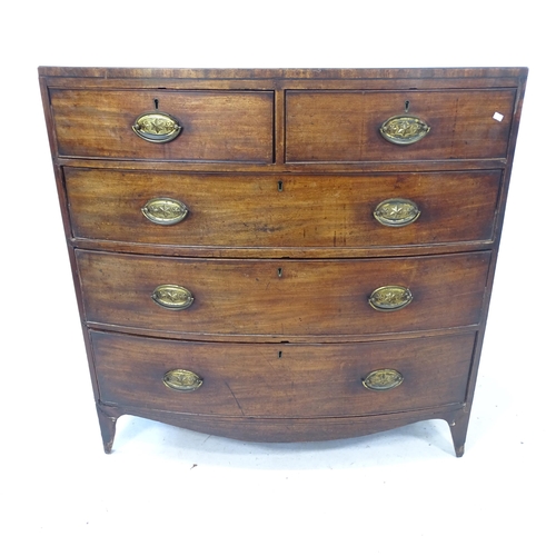 2146 - A 19th century mahogany bow-front chest of 2 short and 3 long drawers, W105cm, H106cm, D53cm