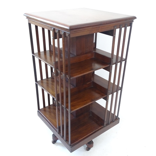 2151 - An Antique mahogany 3-tier revolving bookcase, W60cm, H120cm