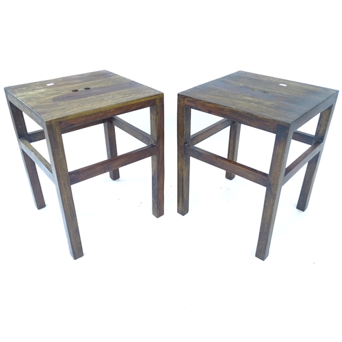 2161 - A pair of square-top mahogany stools, W35cm, H45cm