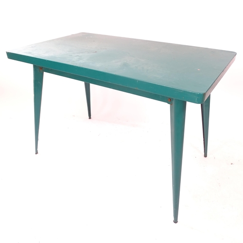 2163 - A 1960s Tolix T55 rectangular dining table, in original green painted steel, L110cm, H74cm, D65cm