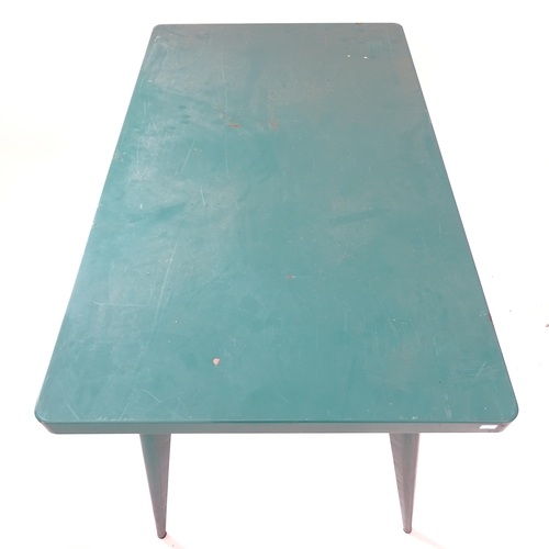 2163 - A 1960s Tolix T55 rectangular dining table, in original green painted steel, L110cm, H74cm, D65cm