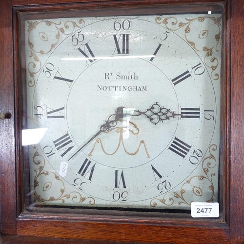 2168 - R T SMITH NOTTINGHAM - an 18th century 30-hour clock, with single secondary dial, oak-cased, with pe... 