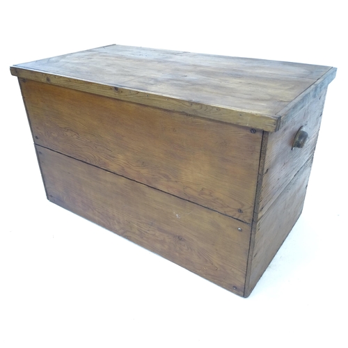 2173 - A Vintage stained pine blanket box, W81cm, H48cm, D45cm