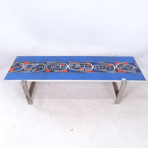 2175 - DE NISCO - a mid-century ceramic and chrome rectangular coffee table, circa 1970s, with abstract des... 