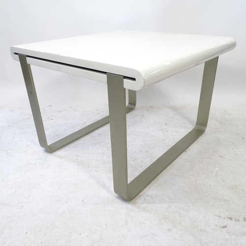 2176 - A mid-century style square-top coffee table, on sled base, W70cm, H51cm