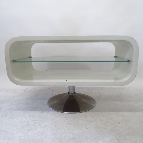 2177 - A mid-century style TV stand, on chrome circular base, W80cm, H50cm, D40cm