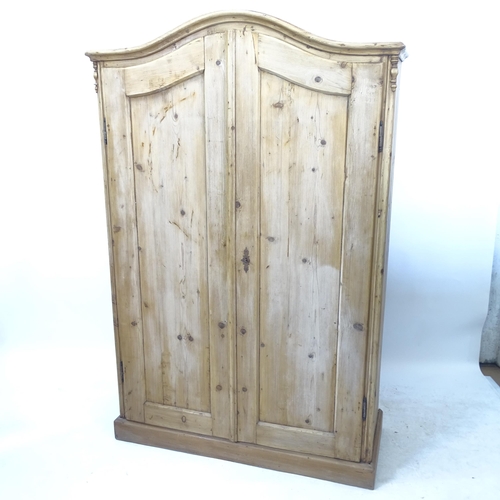 2182 - An Antique pine arch-top 2-door hall cupboard, with 3 fitted shelves, W116cm, H178cm, D45cm