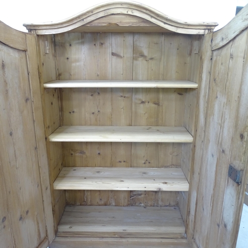 2182 - An Antique pine arch-top 2-door hall cupboard, with 3 fitted shelves, W116cm, H178cm, D45cm