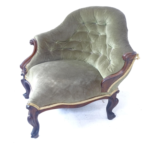 2185 - A Victorian mahogany button-back corner armchair