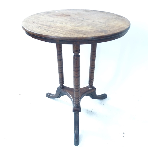 2186 - An Antique mahogany circular occasional table, on tripod base, D54cm, H71cm, and an oak and elm stic... 