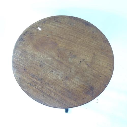 2186 - An Antique mahogany circular occasional table, on tripod base, D54cm, H71cm, and an oak and elm stic... 