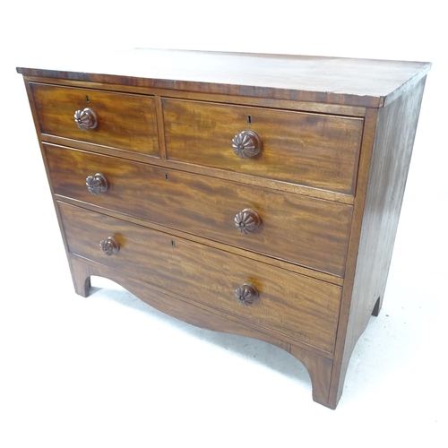 2187 - A 19th century mahogany chest of 2 short and 2 long drawers, on bracket feet, W108cm, H86cm, D55cm