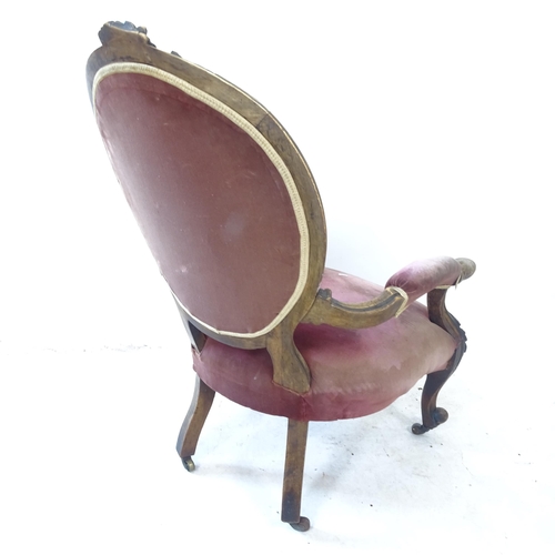 2376 - A Victorian mahogany-framed open armchair, with button-back upholstery