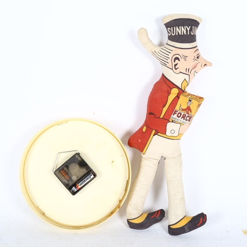 460 - Vintage Force Wheat Flakes quartz clock, and Sunny Jim figure, 39cm