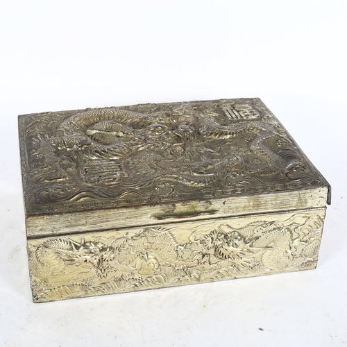 477 - A Chinese antimony box with dragon decoration, width 23.5cm