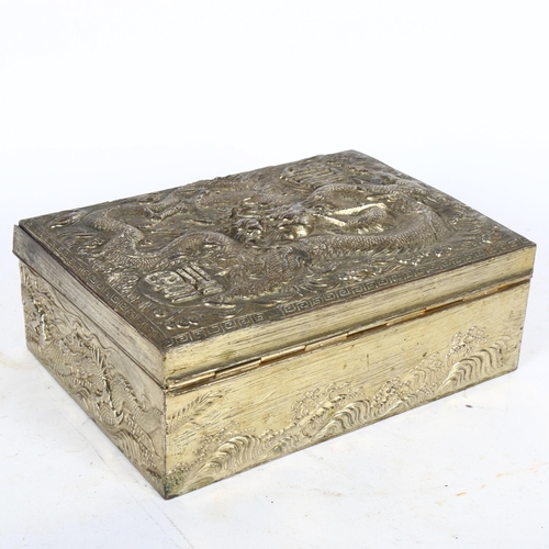 477 - A Chinese antimony box with dragon decoration, width 23.5cm