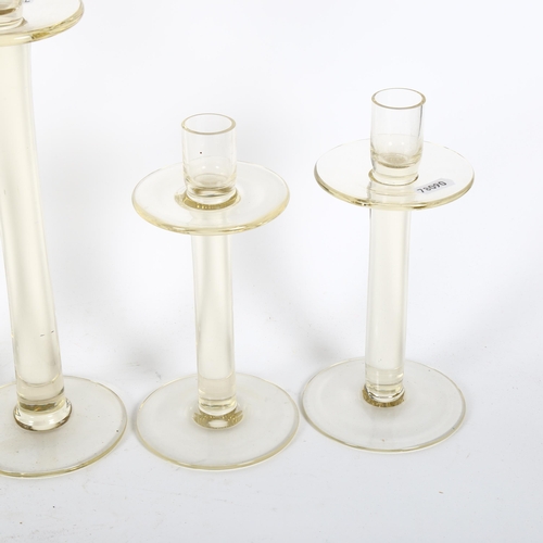 525 - 2 pairs of Vintage glass candlesticks, tallest 30cm