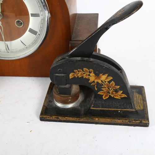 531 - A Smiths mantel clock, an address stamp, and a 1957 Springbok trophy White City Greyhound Stadium, w... 