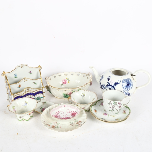 547 - Dresden cups and saucers, Meissen teapot etc