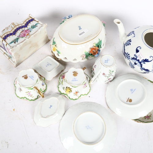 547 - Dresden cups and saucers, Meissen teapot etc