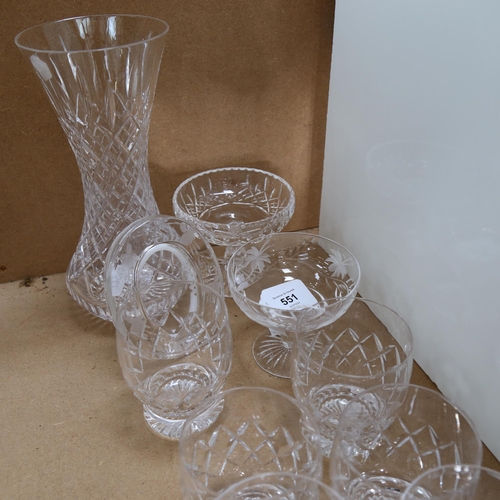 551 - Stuart Crystal glassware, including vase and sundae dishes